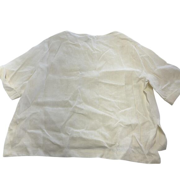 Zara Shirt Womens Large White 100% Linen Short Sleeve Boxy Pocket Crewneck Top - Picture 2 of 7